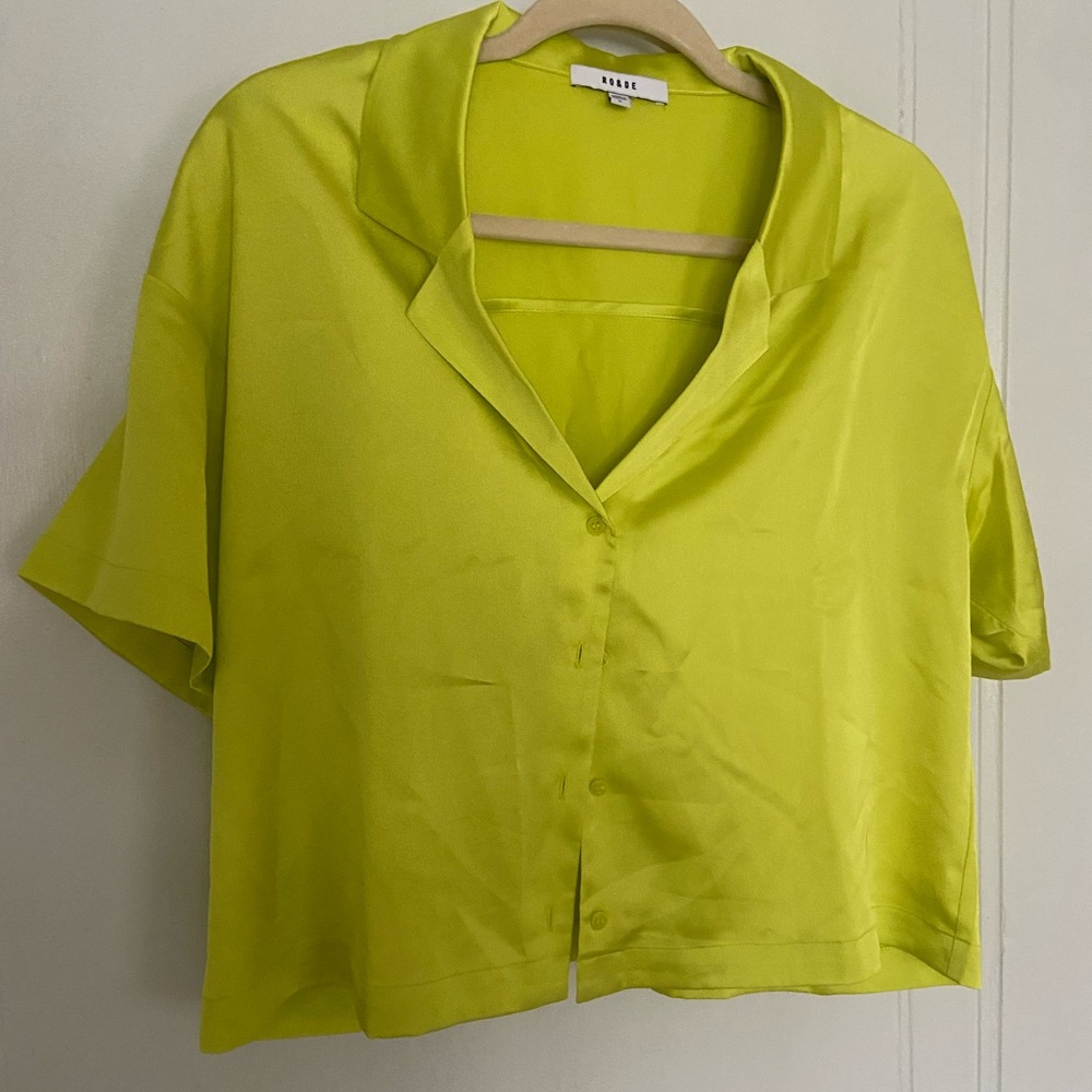 Cropped satin button up RO&DE top! Lime green, so fun for an outfit this spring